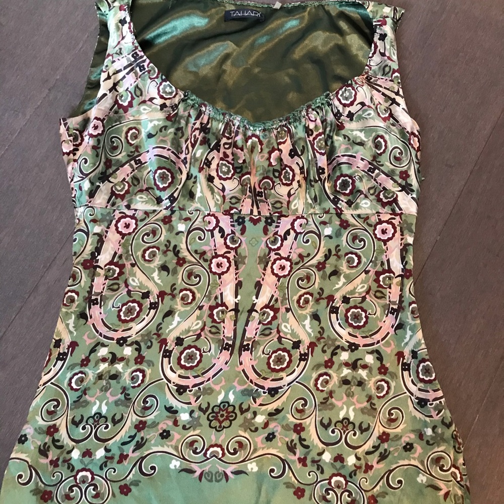 Tahari Green Silk Top